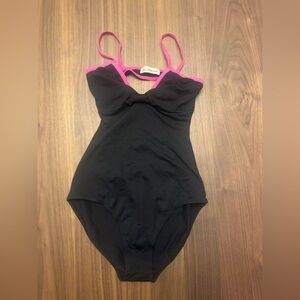 KH Martin, Camisole Leotard,  Black with Pink Trim, V-Neck, Open Back, Size 3/S